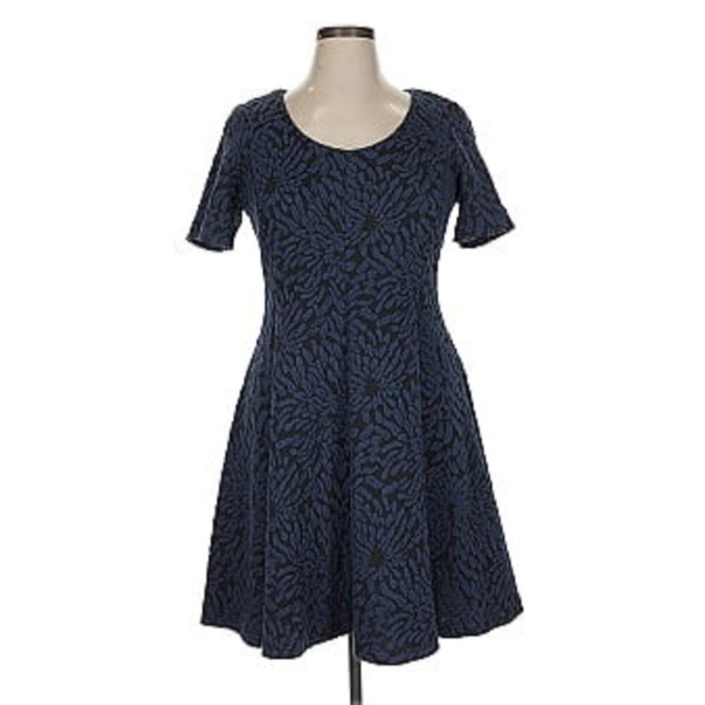 Hutch Anthropologie Size Medium M Blue Black Floral Fit and Flare Dress
